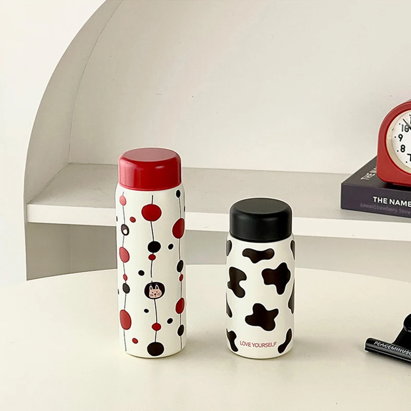 

Cute Milk Cow Coffee Thermal Cup Mini Tumbler Kawaii Thermos Water Bottle Portable Leak-proof Drinking Cups For Tea 200/300ml