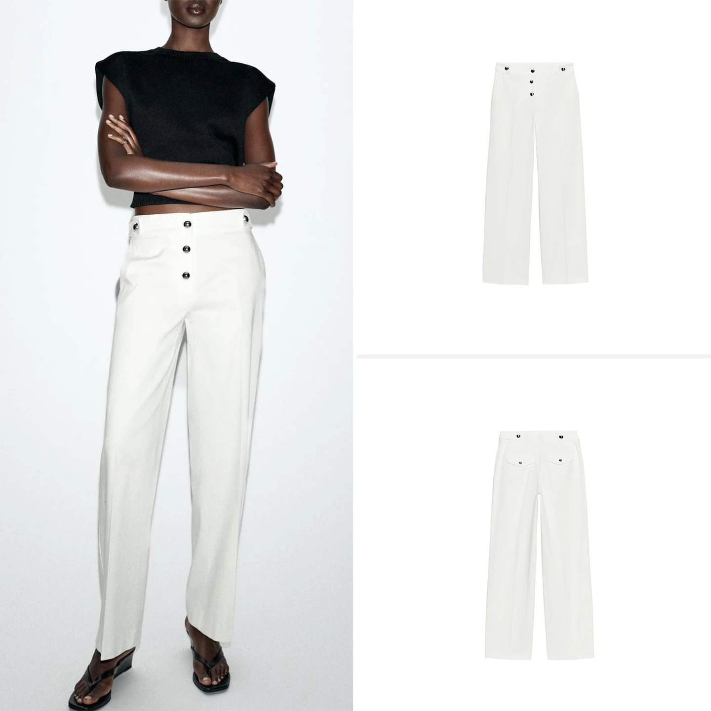 Fashionable High Waist Straight Leg Pants with Buckle Belt Detail And Pleats for Women Summer 2026 Casual Pants by ZADATA