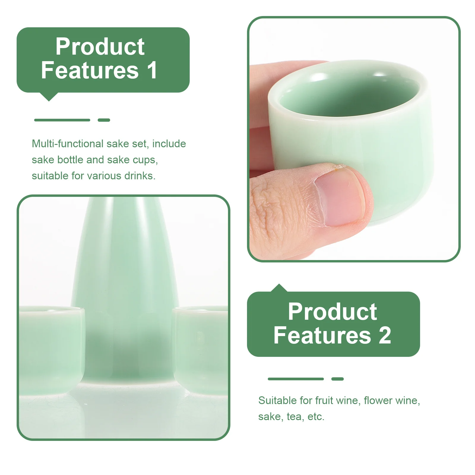 

1Set Japanese Sake Set Ceramic Sake Bottle and Cups Traditional Simple Elegant Design for Tasting Wine Fruit Tea Daily Use