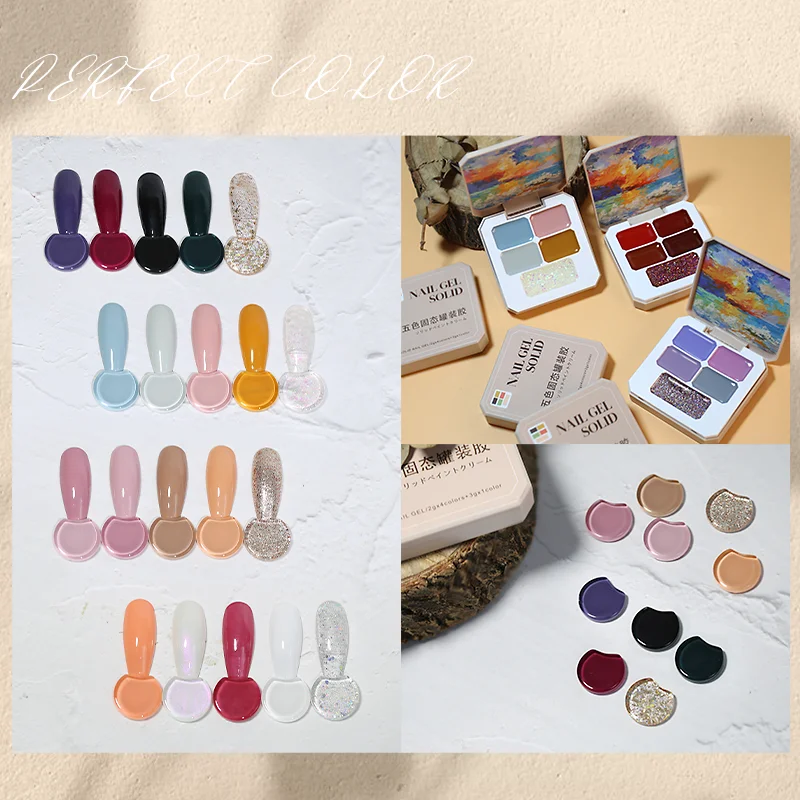 Neue 5 Farben Nagel Solide Kleber Set Maniküre Semi Permanent Lack Kleber Gelee UV Nagel Gel Creme Tränken Weg Von UV nagellack Palette