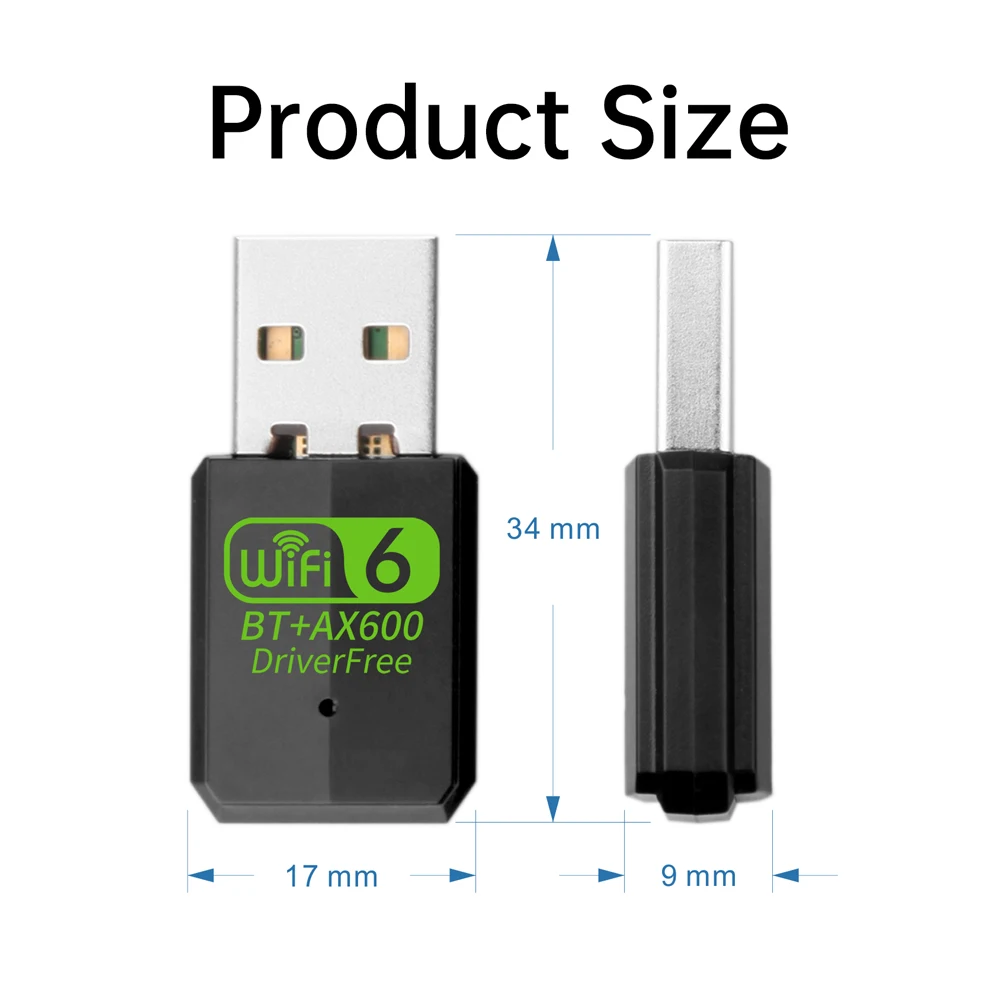 Adaptador wi-fi usb 6 ax600 bt5.4, banda dupla 2.4g/5ghz 802.11ax, antena embutida, placa de rede sem fio, driver grátis para win10/11