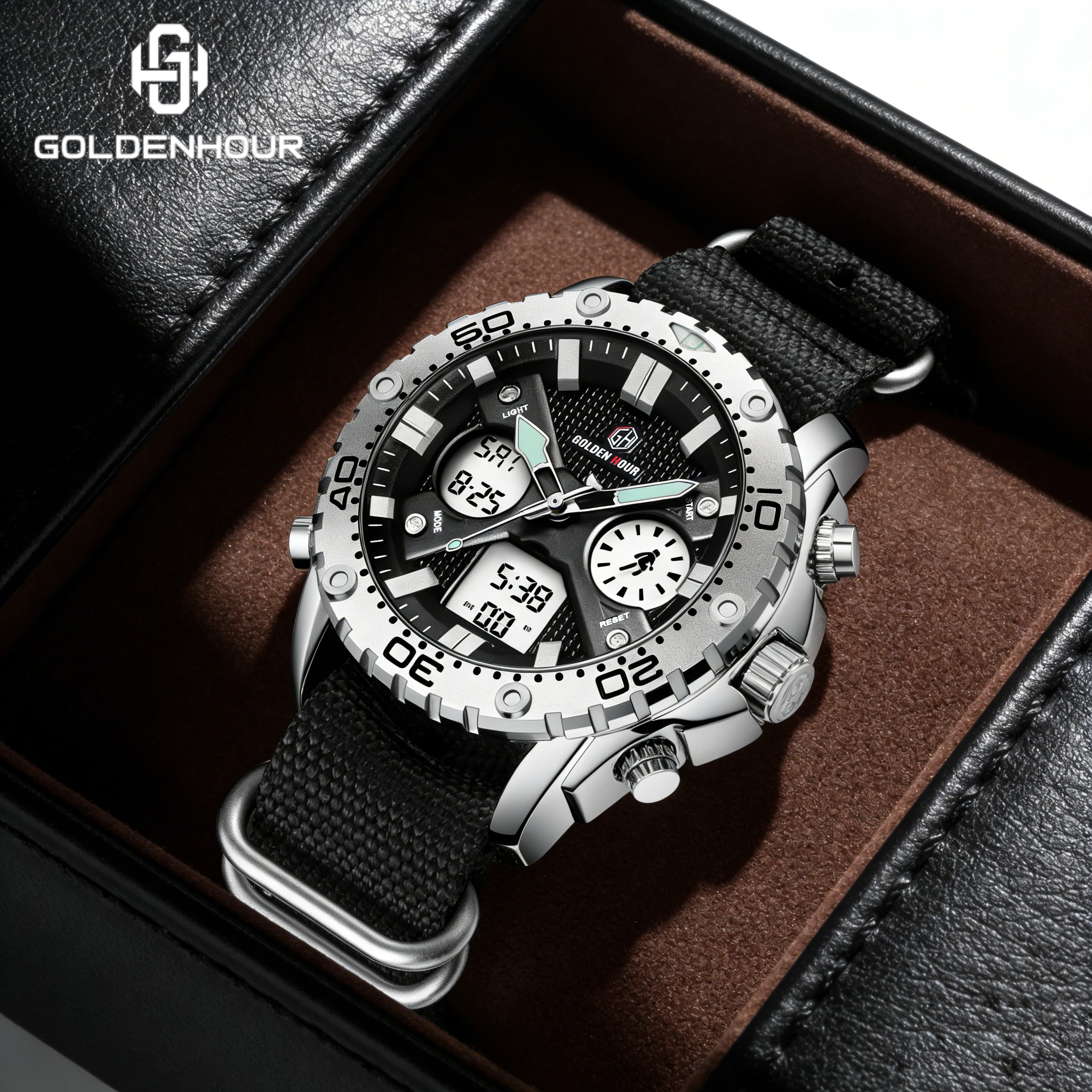 

Мужские военные спортивные часы GOLDENHOUR: кварцевые наручные часы с аналоговым и цифровым двойным дисплеем, водонепроницаемый тактический дизайн с дышащими элементами