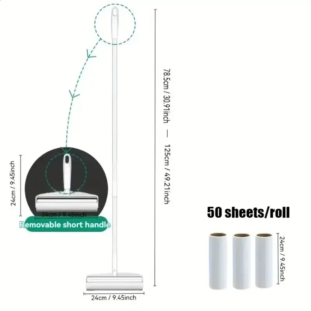 Long Handled Cotton Roller, Sofa Carpet Cleaner, Large Adhesive Tear Off Brush, Pet Hair Removal Roller，Lint Roller view 6