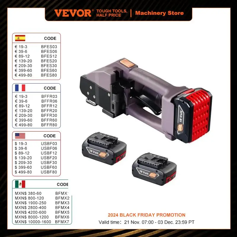 VEVOR Electric Strapping Machine with 2 x 4000mAh Battery Powered Automatic Pallet Banding Tool for 0.39