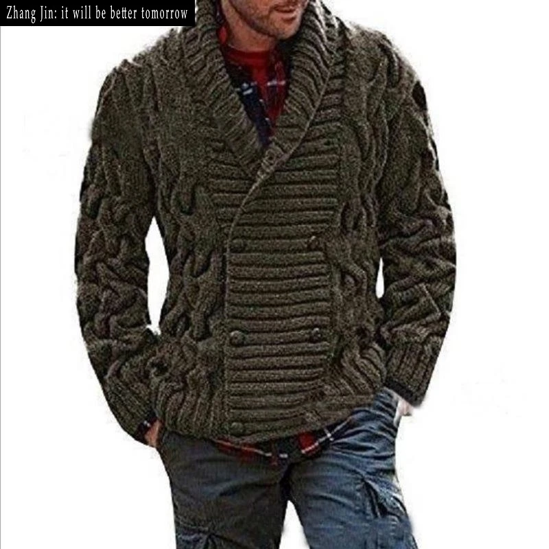 

Thiened Knitted V-Ne Double-Row Buttoned Open Cardigan Sweater for Men Winter Casual European Sle Youth Faion