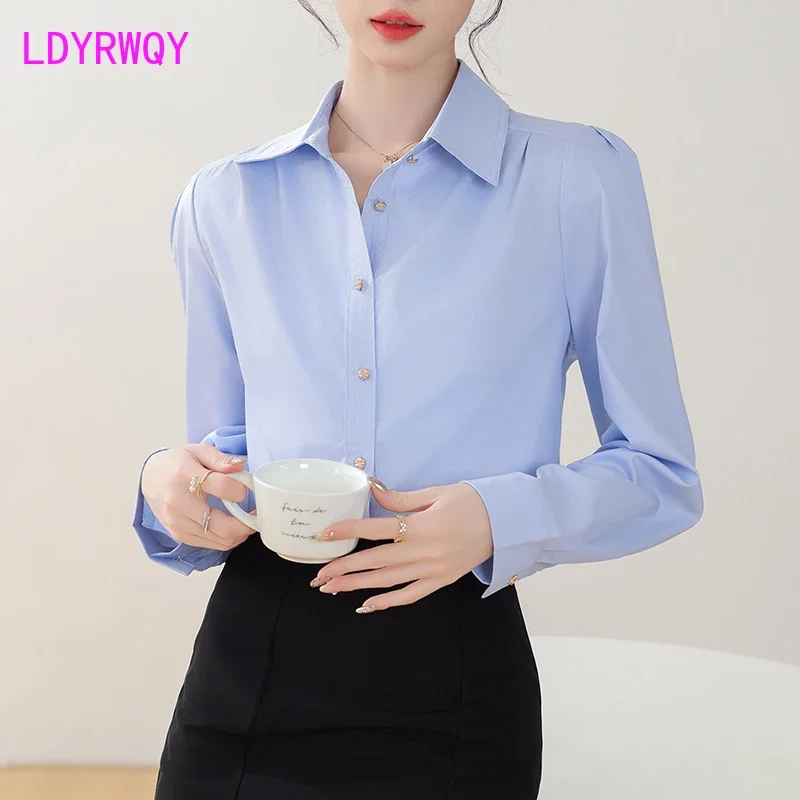 Commuting formal wear single breasted long sleeved shirt women's outfit new solid color professional shirt top workwear