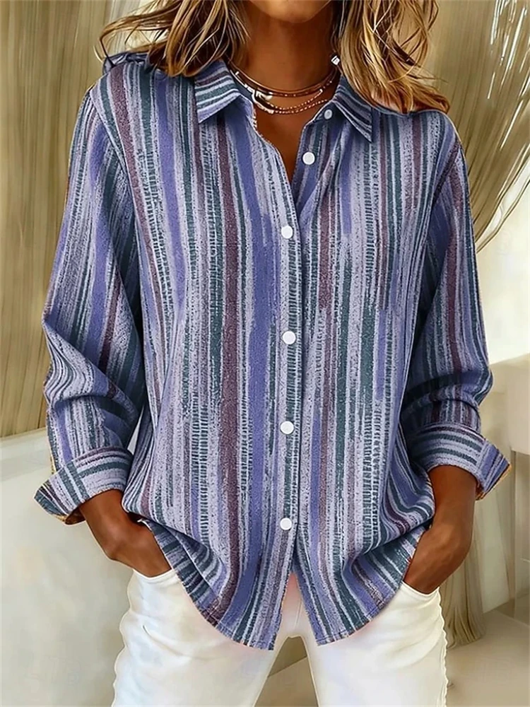 스타일리시 여성용 편안한 통기성 긴팔 셔츠 일상 출퇴근용 심플 칼라 셔츠 고품질 프리미엄 탑