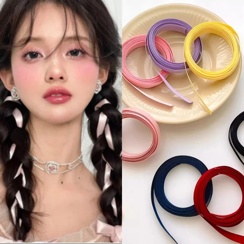 

2 м красочная плетеная лента для волос, длинная лента с бантом, плетеные повязки на голову, стример, двойной держатель для хвоста, аксессуар для волос, чистый цвет
