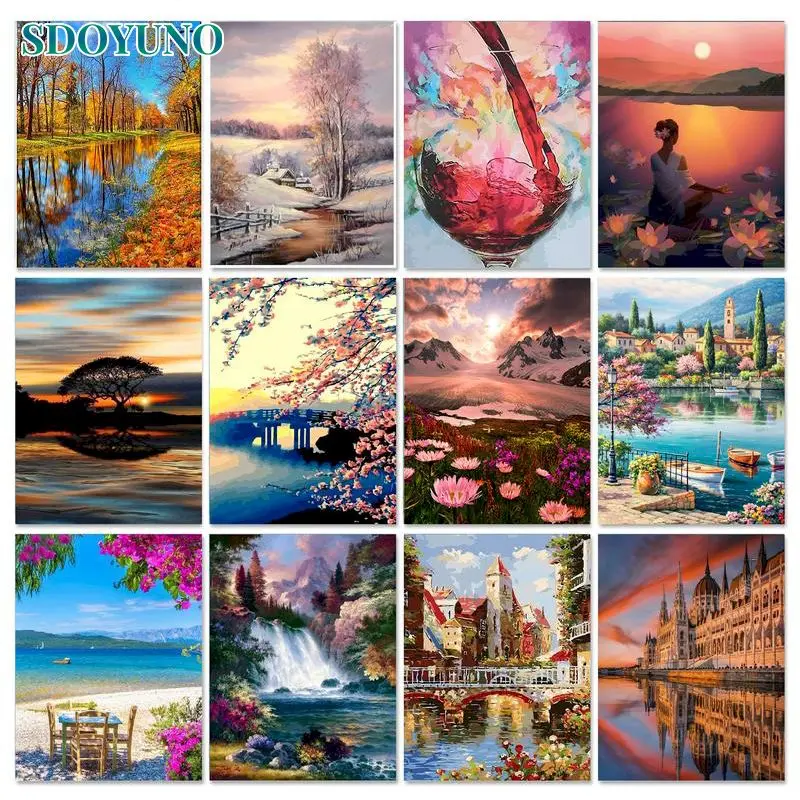 

SDOYUNO Painting By Number For Adults Landscape Acrylic Paints Modern Of Coloring By Numbers Wall Art Picture For Diy Ideas