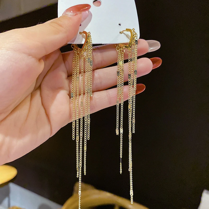 Light Luxury Long Tassel Hoop Earrings Korean Style Temperament Love Heart Dangle Earrings Handmade Female Jewelry Wedding Gift
