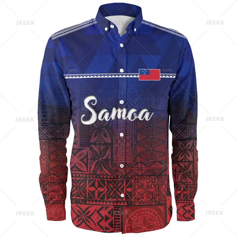 Small Size Harajuku 3D Printing Samoa Flag IndependenceDay Long Sleeve Shirts For Men Samoa Ethnic Patterns Graphic Lapel Blouse