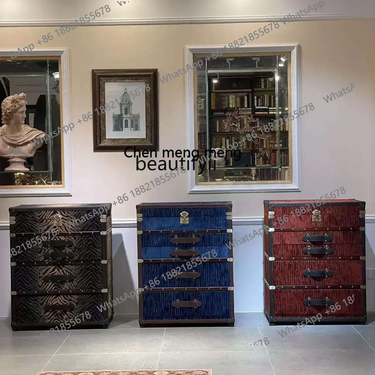 New arrive Burgundy high-end light luxury Italian retro display cabinet living room storage cabinet exhibition hall studio