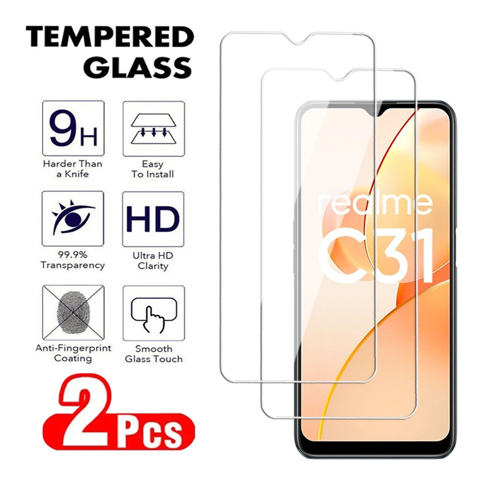 2Pcs Transparent Screen Protector For Realme C30 C31 C33 C35 C51 C53 C55 C20 C21 C25 Tempered Glass Realme C25s C30s glass Film