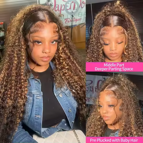 30 Inch Curly Highlight Ombre Lace Front Wig Human Hair Wigs Colored Deep Wave 13X6 Hd Lace Frontal Wig Pre Plucked 250 Density - Image 3