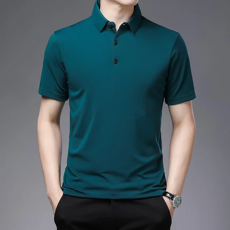 2024 Men's New Solid Color Business Casual POLO Shirt Summer Fashion Casual Short Sleeve Comfortable and Breathable Top image 2