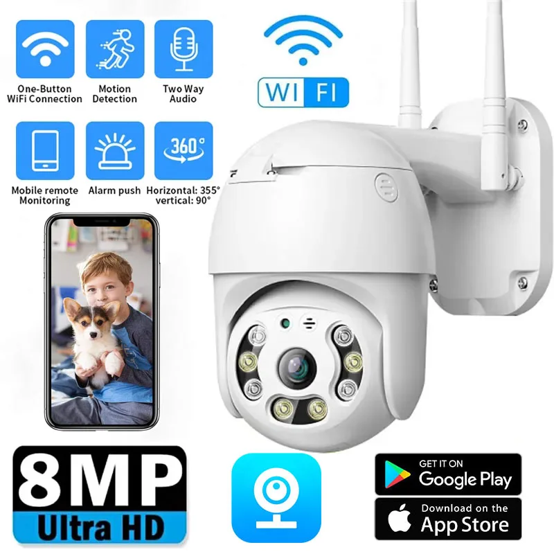 

8MP PTZ Wifi IP Camera Outdoor 4X Digital Zoom AI Human Tracking Smart Home Wireless Security Protection Cam Video Surveillance