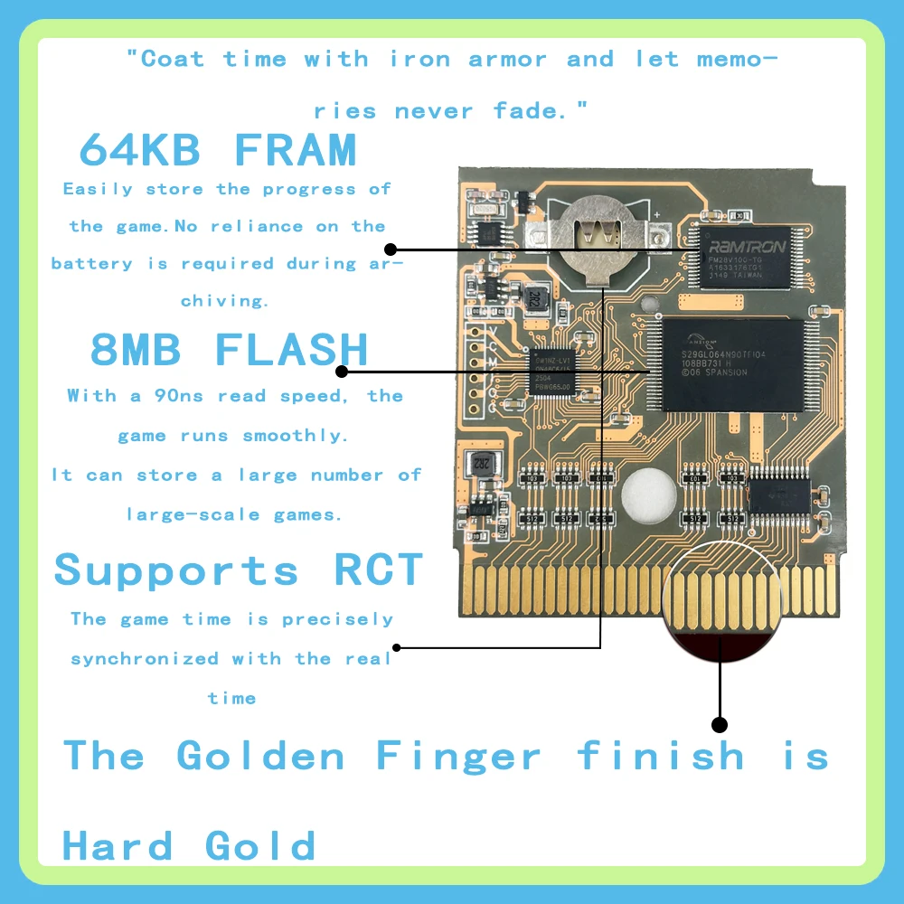 MBC3 RTC FunnyPlaying MidNight Trace GB/GBC عربة فلاش 8 ميجابايت فلاش 64 كيلو بايت فرام بطاقة بطارية قابلة للاستبدال لـ GameBoy GameBoy Color