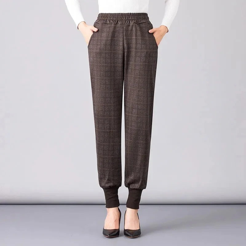 

Middle-Aged Elderly Women's Pants 2025 High Spring Autumn New Casual Waist Trousers Female Fashion Loose Slim Warm Pants Ladies