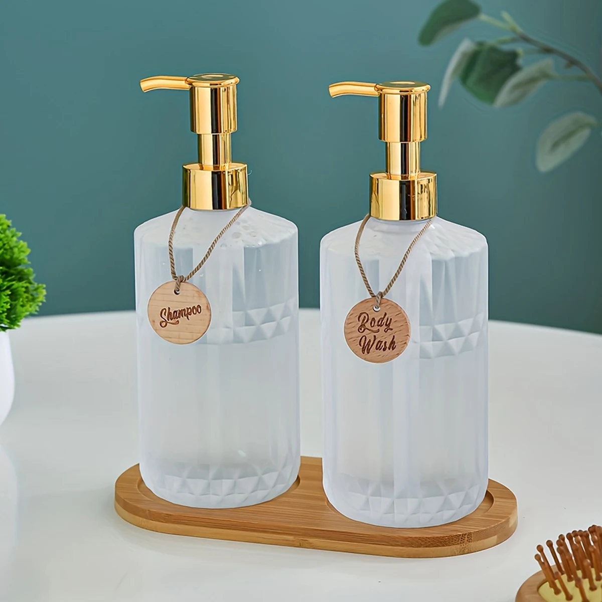 16Oz Soap Dispenser with Tags Refillable Liquid Lotion Bottle Gold Pump Shampoo Conditioner Dispenser for Kitchen or Bathroom