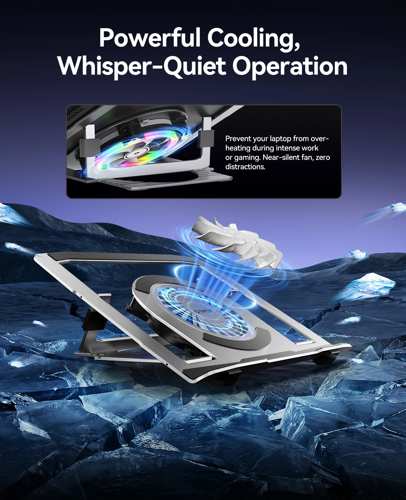 ORICO RGB Cooling Laptop Stand Aluminum 5 Height Adjustable Notebook Cooler Support For 13-17 Inch Gaming Laptop Foldable Silent