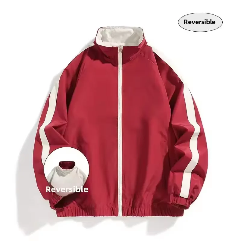 

Autumn Thin Casual Jackets Men Double Sides Wear Coats Fashion Reversible Striped Windproof Jackets Outdoor Climbing Couple Coat