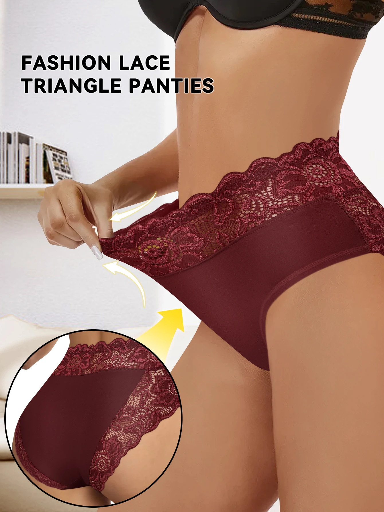 4개 세트 여성용 레이스 미드라이즈 브리프 프린트 브리프 섹시한 부드러운 속옷 레이스 트림 통기성 일상 속옷