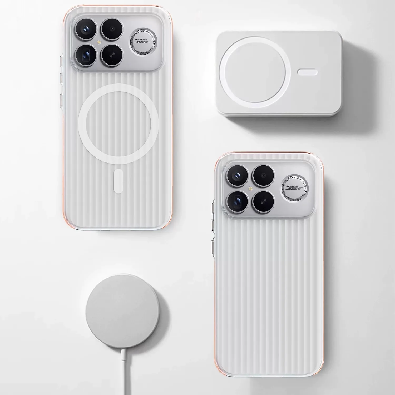 Etui Magnetyczne Matowe Przezroczyste z Paskami w Stylu Bagażowym na Telefon Xiaomi POCO F8 Ultra F8 Pro, Kompatybilne z MagSafe, Twarda Obudowa — zdjęcie produktu 2