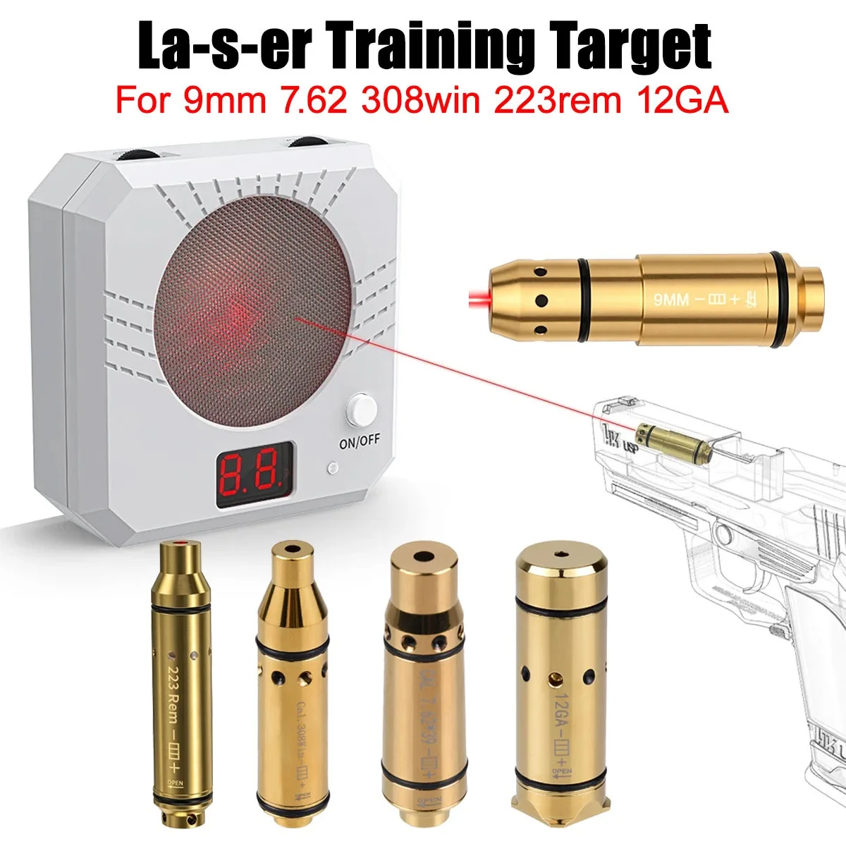 9x19mm Dry Fire La-s-er Training Bullet Scoring Target Electronic Bore Sight Shooting Trainer Set For 7.62 308win 223rem 12GA