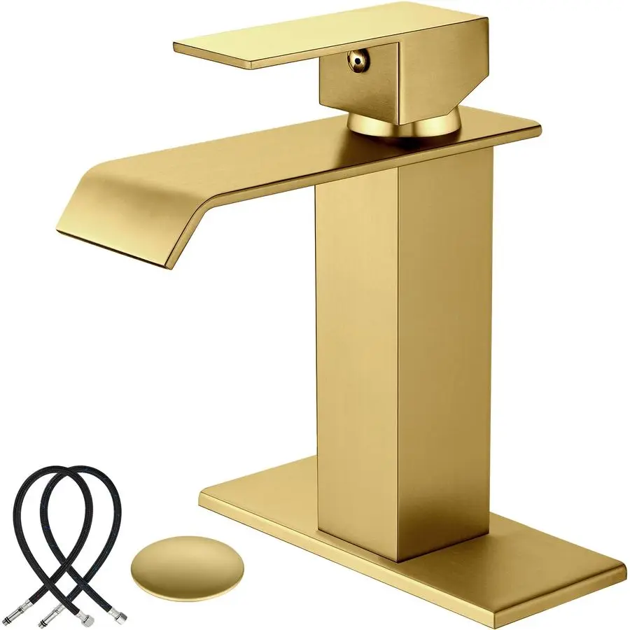 

Waterfall Bathroom Faucets, Single Handle 1 Hole Bathroom Sink Faucet Modern RV Vanity Restroom Lavatory Basin Faucet with Pop U