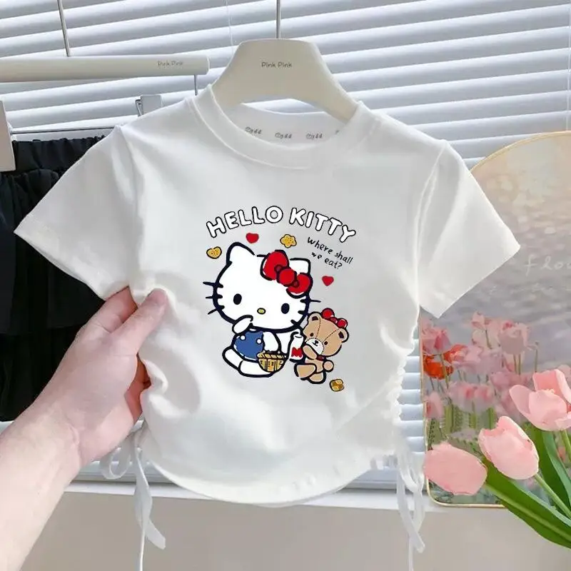 

Girls' Cartoon Short Sleeved Summer New Slanted Shoulder T-Shirt Children's Kawaii Half Sleeved Children's Korean Style Tops