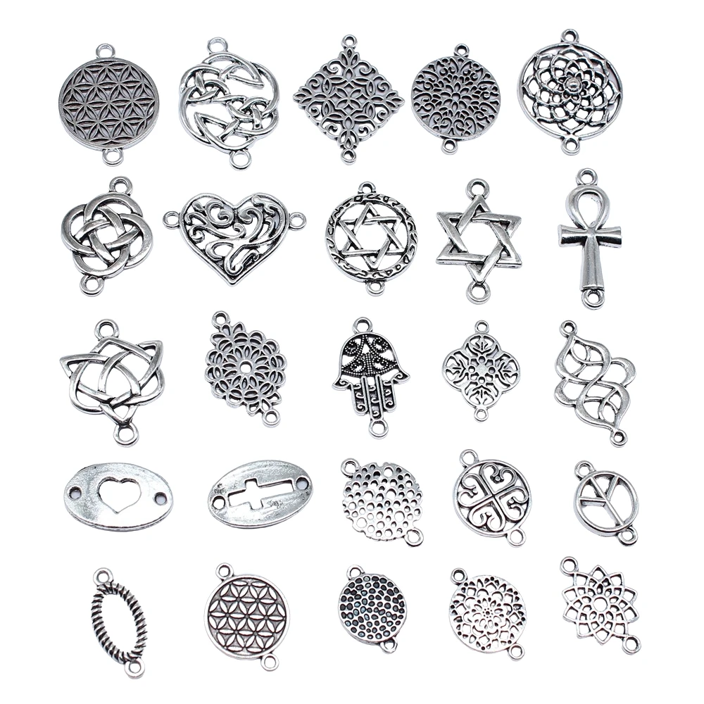 10pcs Vintage Antique Silver Color Connector Charms For Earring Necklace Bracelet Making Jewelry Making Findings