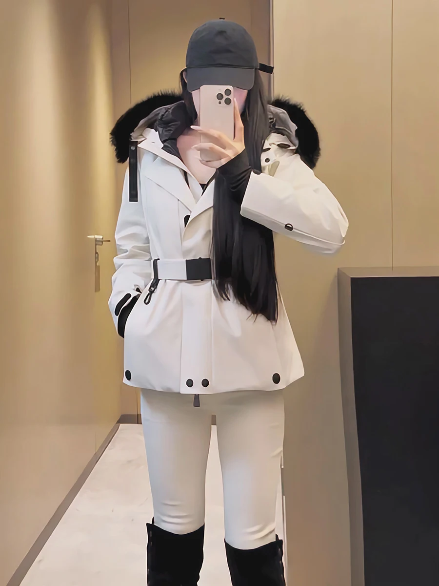 

Стеганое пуховое женское пальто Jaet для катания на лыжах на открытом воздухе, облегающее ветрозащитное водонепроницаемое зимнее пальто с откидным воротником