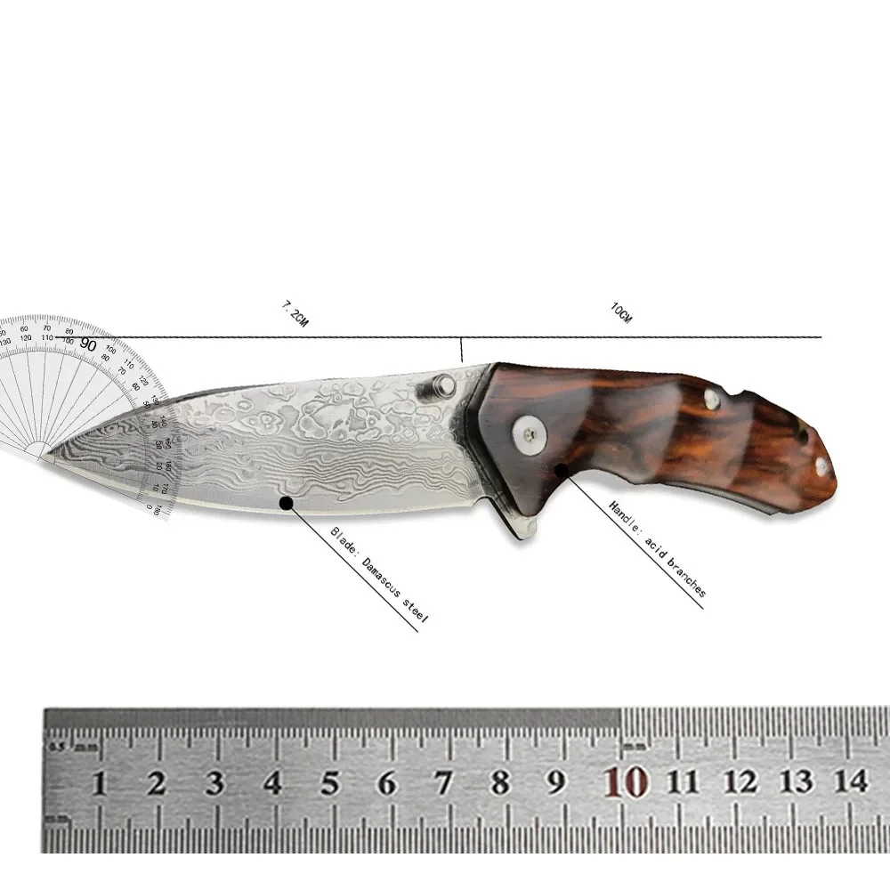 67 Layers VG10 Damascus Steel Knife Wood Handle EDC Outdoor Knife Tactical Tool Self-defense Combat Folding Knife Gift Sheath