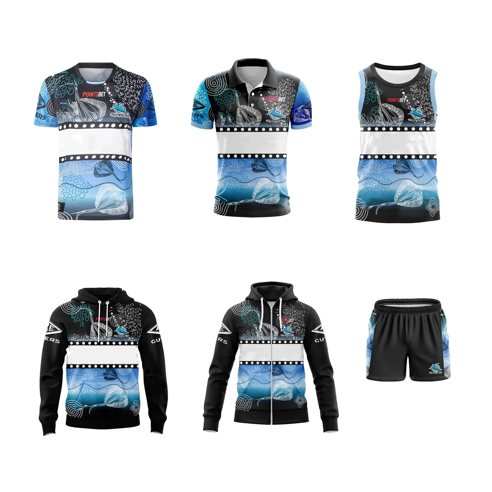 2024 Cronulla-Sutherland Sharks Mens Indigenous  Rugby Jersey Hoodies Vest Shorts Customize