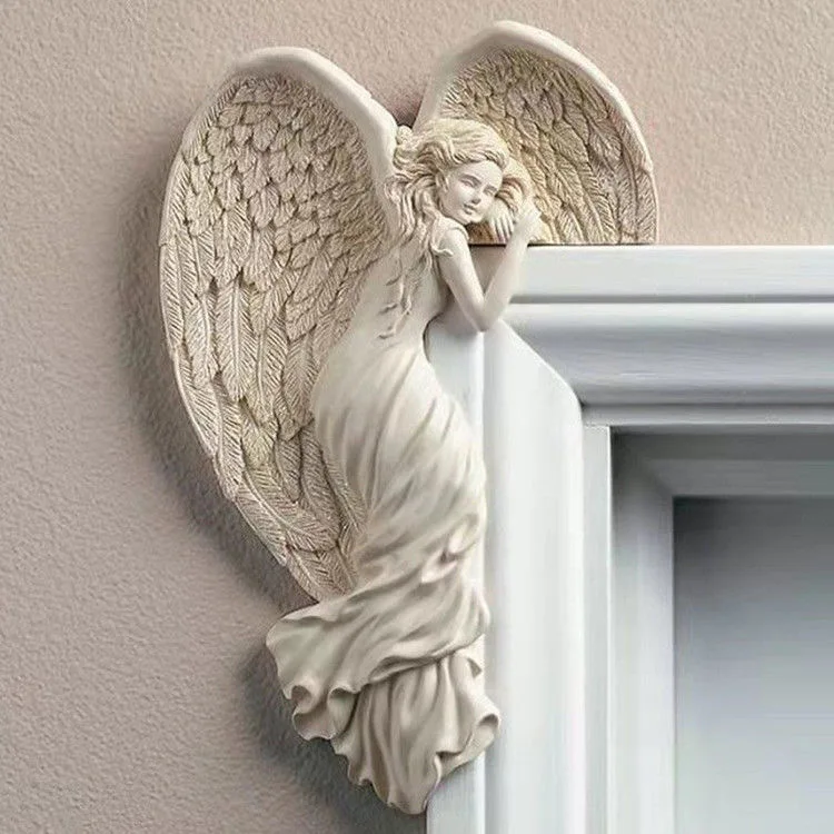 Angel Of Redemption Resin Door Frame Decoration, Awakened Angel Wings Ornament Classical Nordic Style Home Handicraft