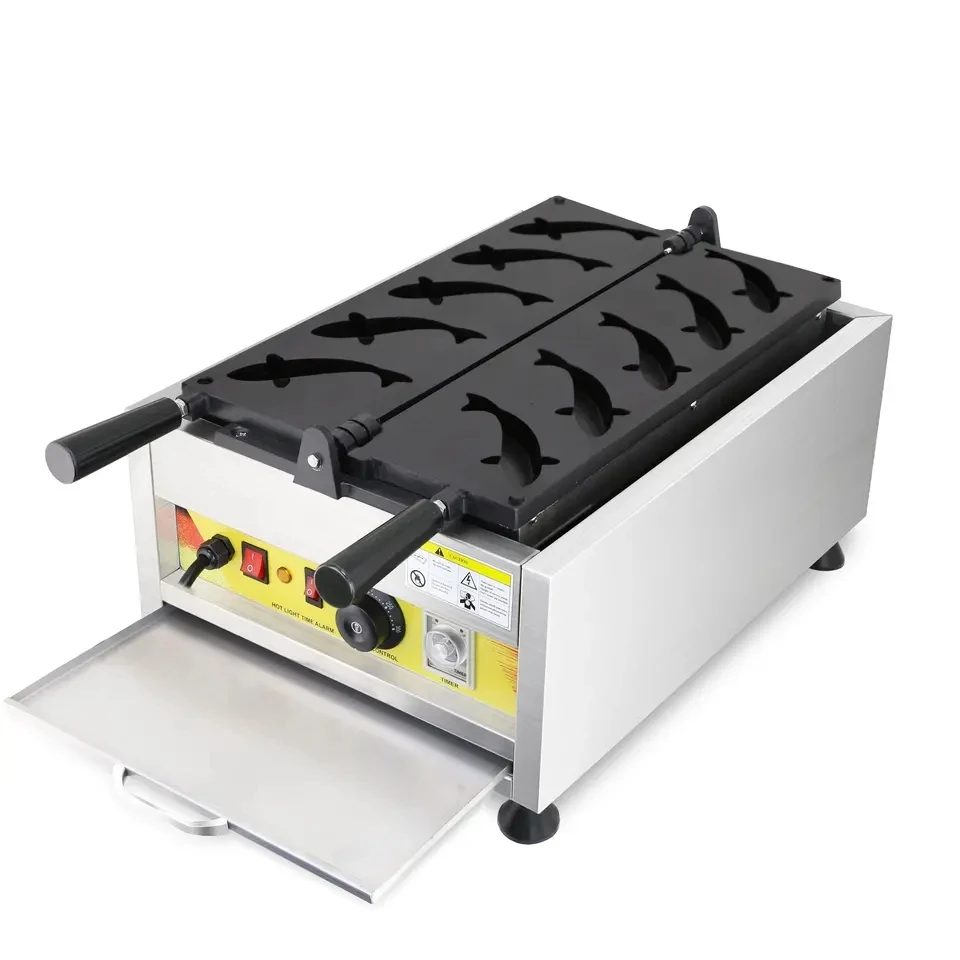 Máquina eléctrica comercial para hacer gofres con forma de pez, equipo para hornear galletas y aperitivos, nuevo diseño, 5 unidades