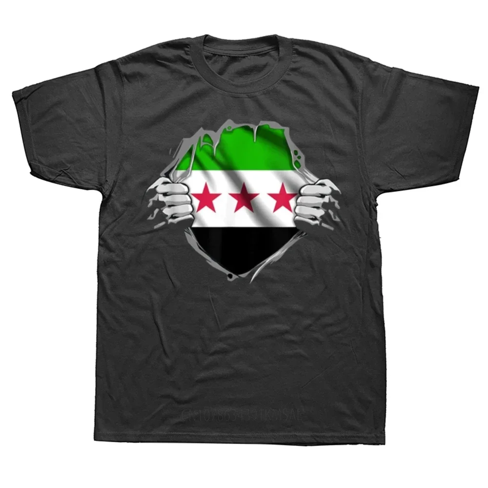 Funny Proud Syria Flag Arabic Calligraphy Quote Art Syrian T Shirts Cotton Streetwear Short Sleeve Birthday Gifts T-shirt Men