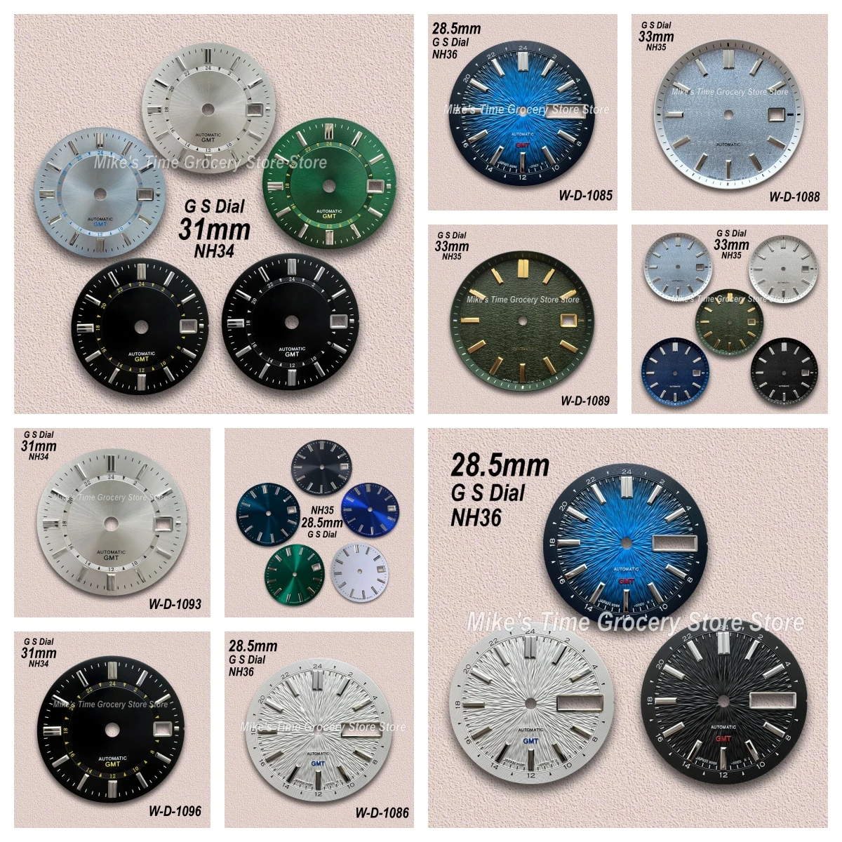 28.5mm/31mm/33mm G S Logo GMT Dial For NH34/NH35/MH36 Movement High Quality Sunburst/Matte Dial Watch Modification Accessories