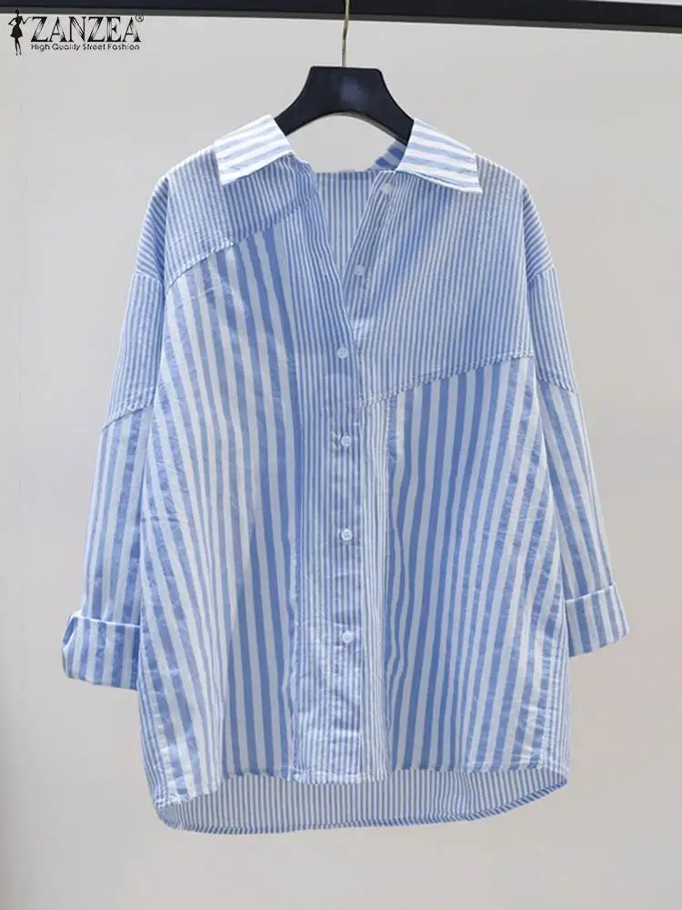 

ZANZEA Fashion Autumn Long Sleeve Stripe Shirts Women Elegant OL Work Blouse Female Casual Loose Holiday Tops Button Down Blusas