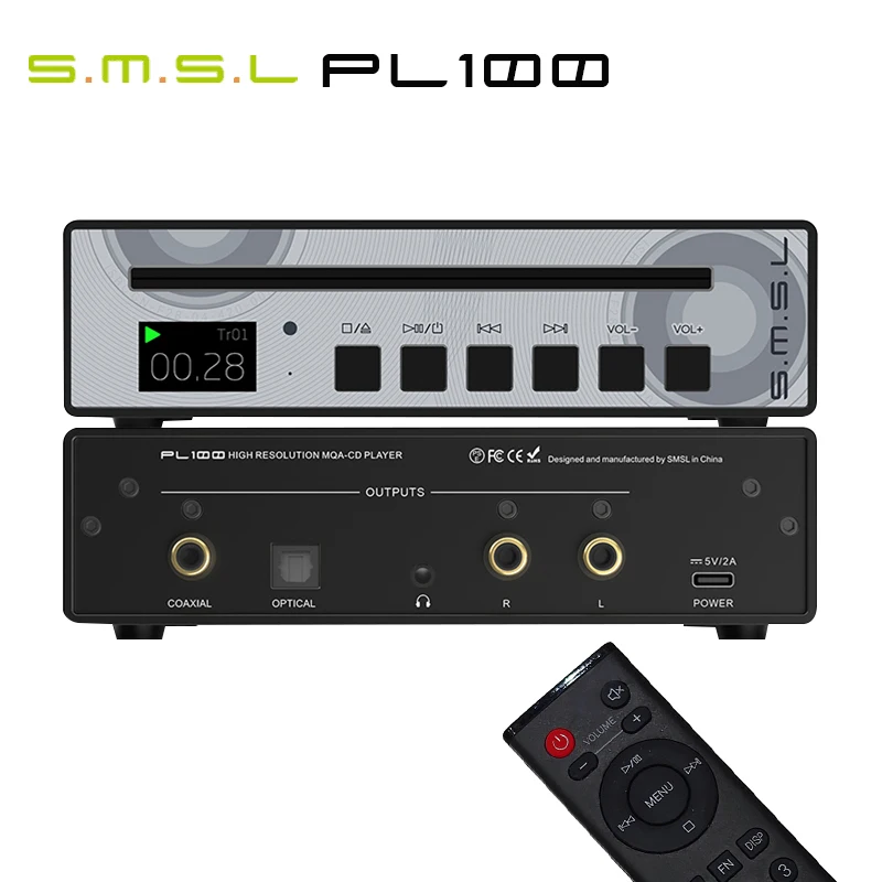 SMSL PL100 CD Player CS43131 decoder optical coaxial 3.5mm headphone output with remote control