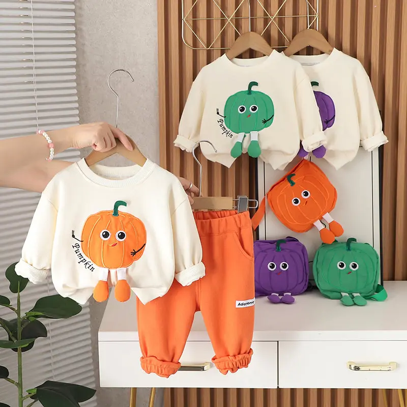 New Autumn Children Kids Boy Clothes Infant Cartoon T-shirt Pants 2Pcs/set With Bag Toddler Fashion Baby Tracksuits 5 Years