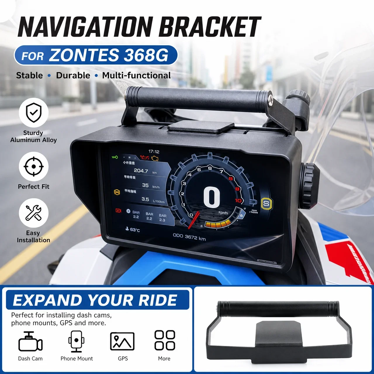 For 2024-2025 New ZONTES ZT368G Instrument Forward Extension Relocation GPS Phone Mount CNC Aluminum Mod Accessories