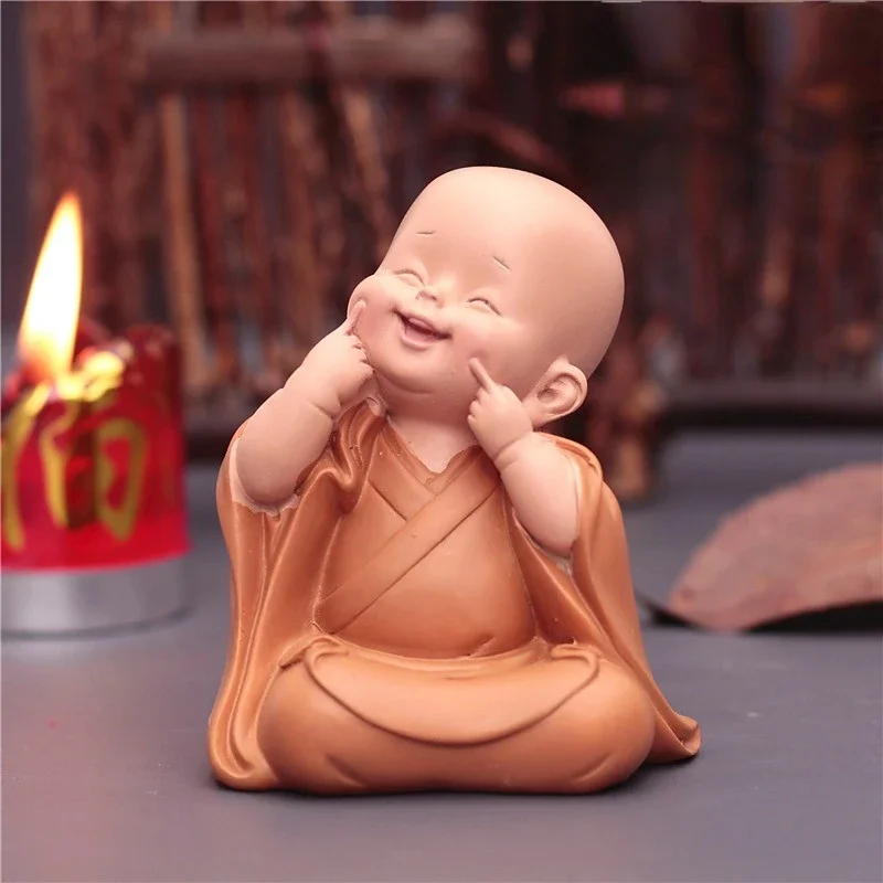 

Cute Small Monk Statues Figurines Religion Buddha Resin Crafts Desk Miniatures Ornaments Accessories Home Decor Car Decoration