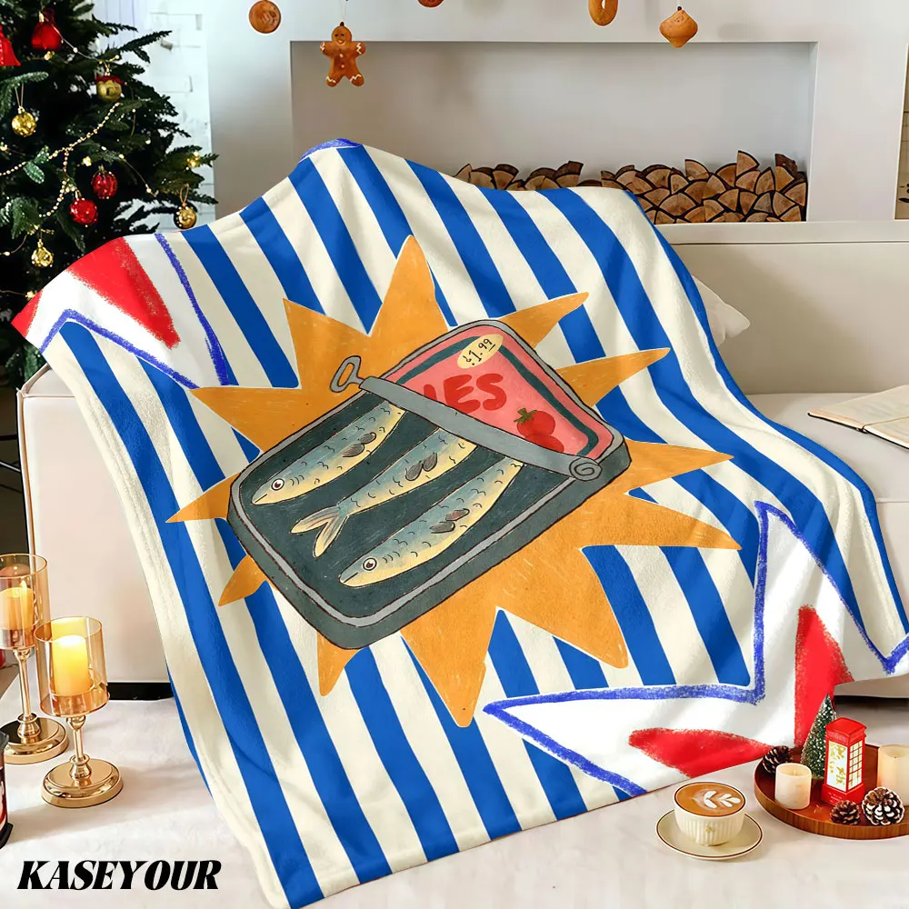 Sardine Tin Stars Winter Summer Flannel Blanket Throw Fleece Soft Fuzzy Plush Cozy Fleece Blankets for Sofa Ideal Gifts
