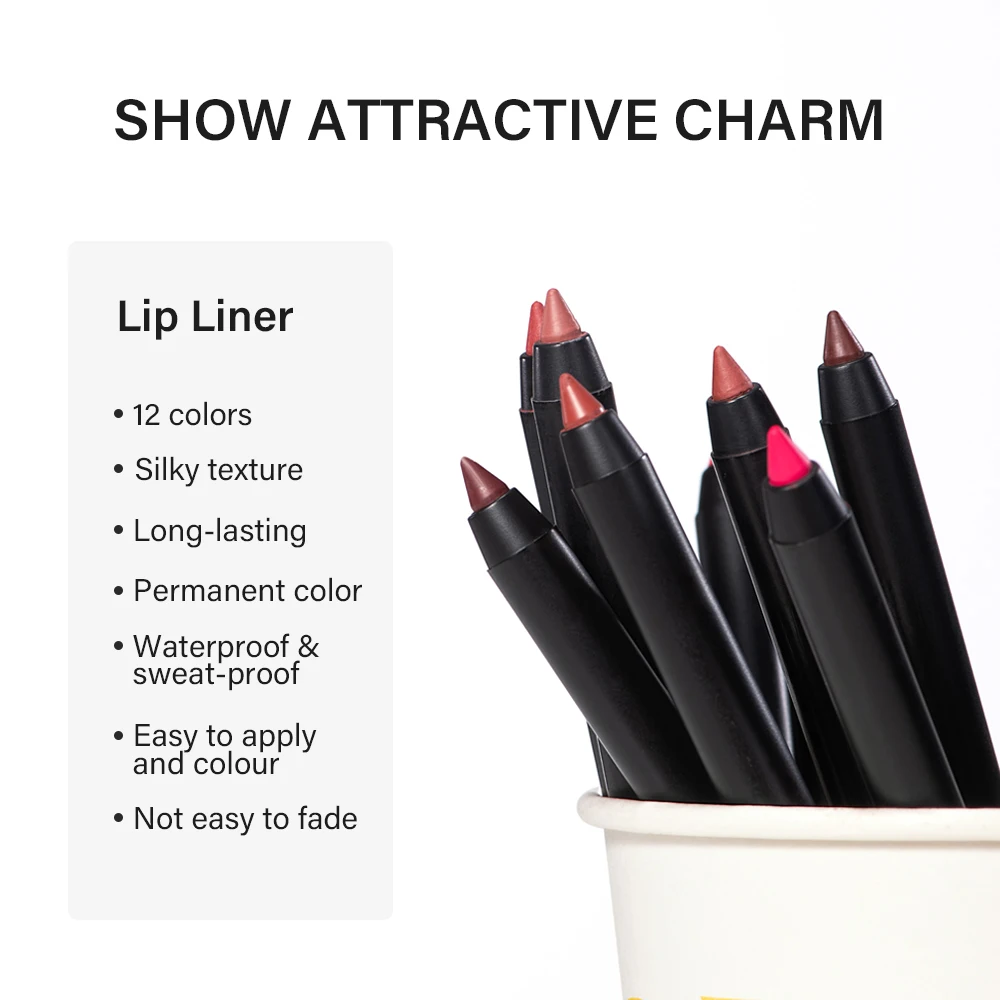 12 colori Lip Liner Matte Dewy Finish Long Lasting Waterproof Smudge Proof Lip Liner per le donne Lip Makeup regali di san valentino