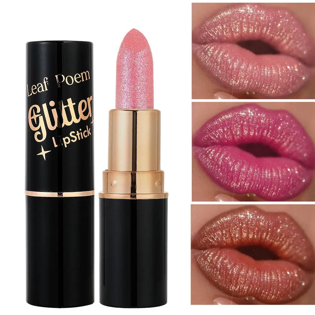 6 farben Sexy Lipgloss Glitter Lippenstift Wasserdicht Dauerhafte Lippenstift Make-Up Lippen Lange Perlglanz Diamant Feuchtigkeitsspendende R5S9