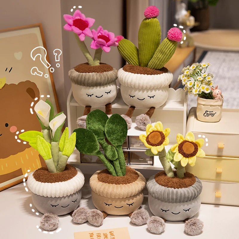 KLifelike Cactus Plants Plush Stuffed Sunflower Toys Soft Home Decor Doll Creative Potted Flowers Pillow for Kids Birthday Gift