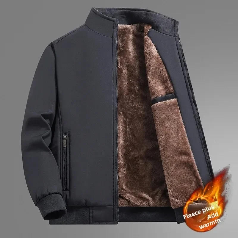 

New Men's Cotton Jacket Autumn Winter Fashion Casual Mid-aged And Elderly Warmth Collar Long Sleeve Thermal Fleece Lined