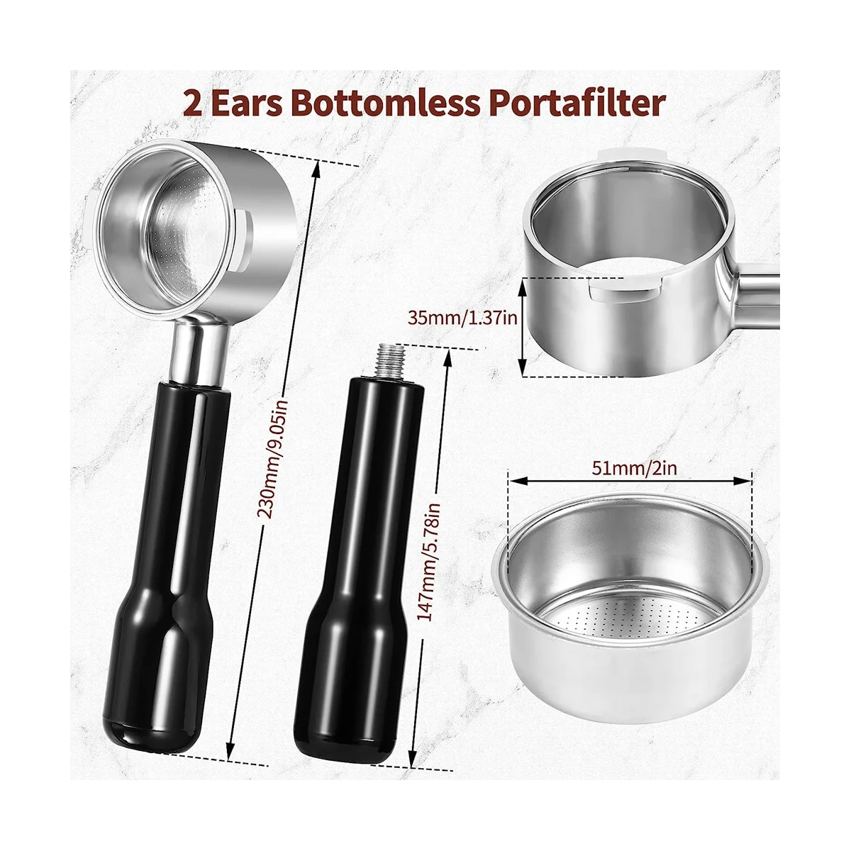 2 uszy 51mm bezdenny Portafilter z kosz filtrujący do Delonghi Ecp3420/Ec155/Bco430/Ec260 ekspres do kawy