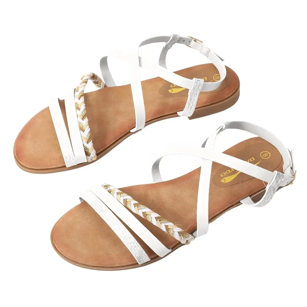 

Women's Elegant Flat Sandals with Adjustable Ankle Strap and Memory Foam - Dressy and Comfortable for Summer - Fashionable an